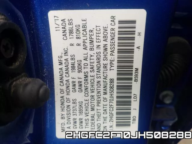 2HGFC2F70JH508288 фото 2