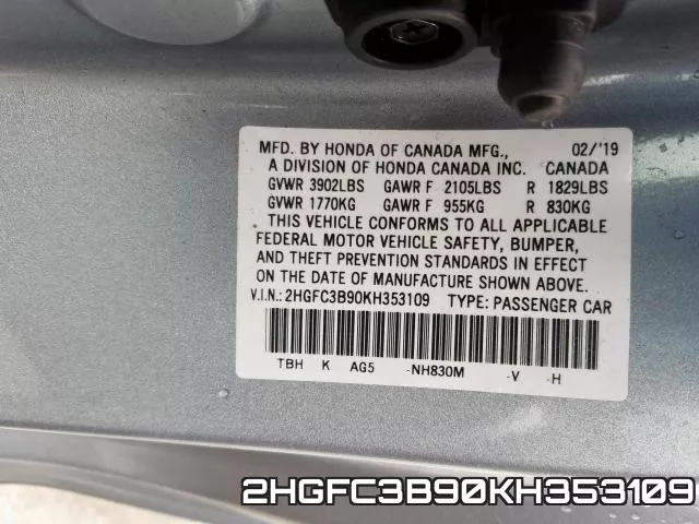 2HGFC3B90KH353109 фото 2