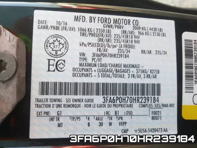 3FA6P0H70HR239184 фото 2