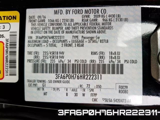 3FA6P0H76HR222311 фото 2