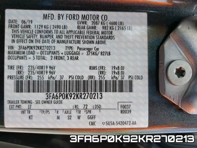 3FA6P0K92KR270213 фото 2