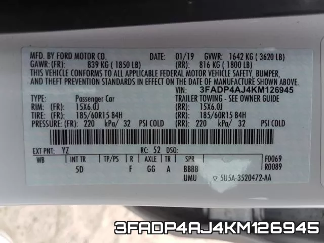 3FADP4AJ4KM126945 фото 2