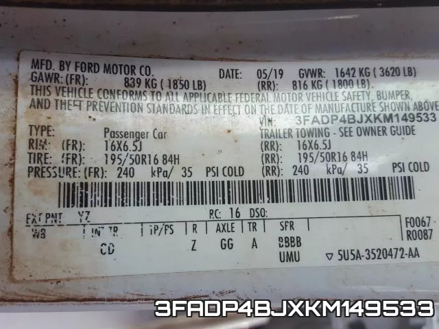 3FADP4BJXKM149533 фото 2