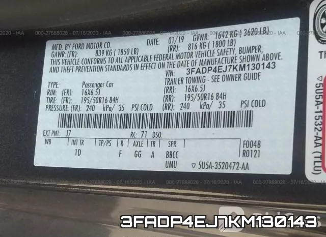 3FADP4EJ7KM130143 фото 10