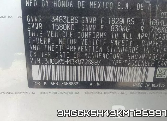 3HGGK5H43KM726997 фото 10