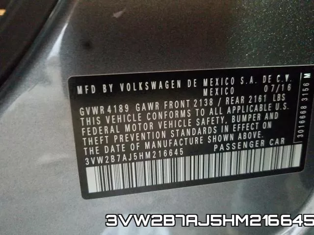 3VW2B7AJ5HM216645 фото 2