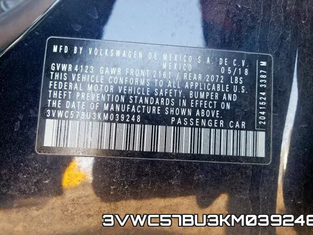 3VWC57BU3KM039248 фото 2