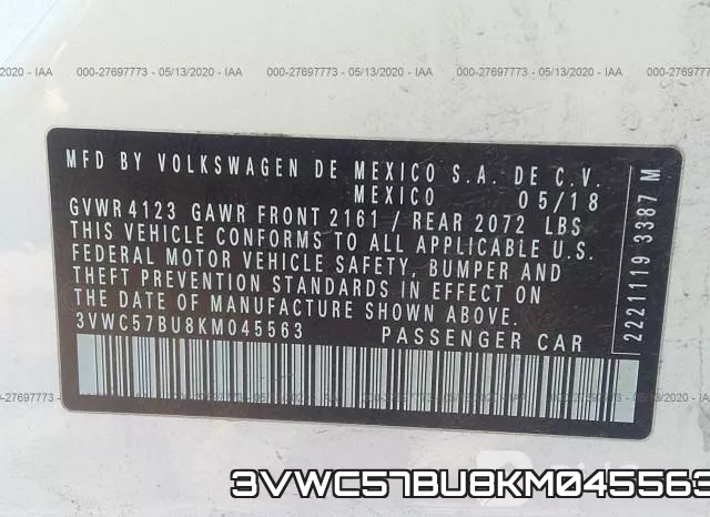 3VWC57BU8KM045563 фото 10