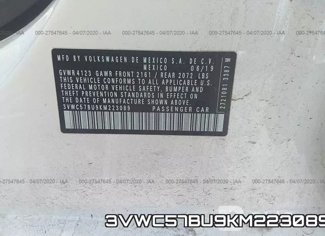 3VWC57BU9KM223089 фото 10