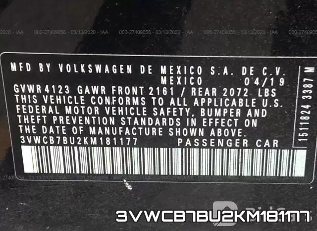 3VWCB7BU2KM181177 фото 10