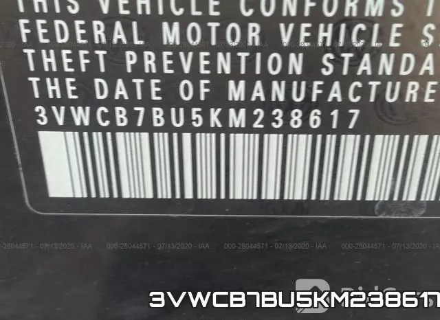 3VWCB7BU5KM238617 фото 10