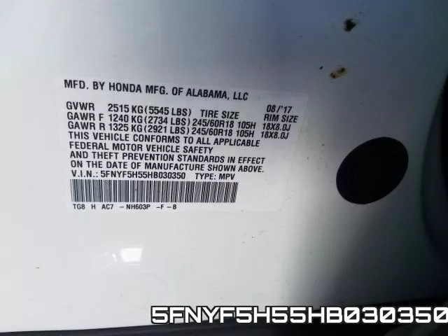 5FNYF5H55HB030350 фото 2
