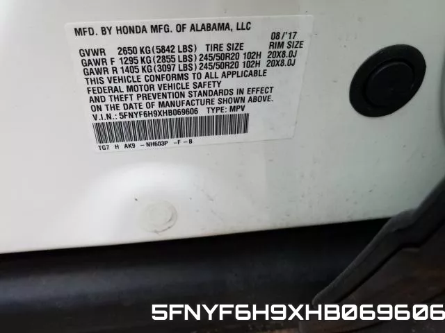 5FNYF6H9XHB069606 фото 2