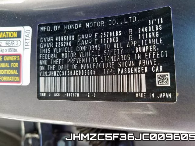 JHMZC5F36JC009605 фото 2