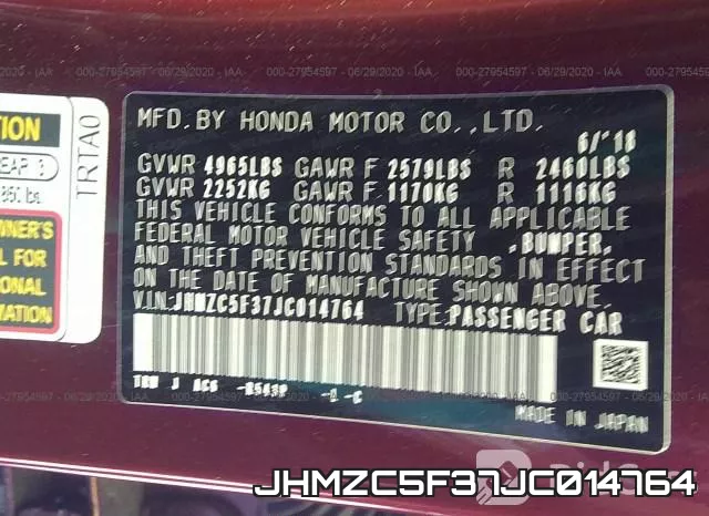 JHMZC5F37JC014764 фото 10