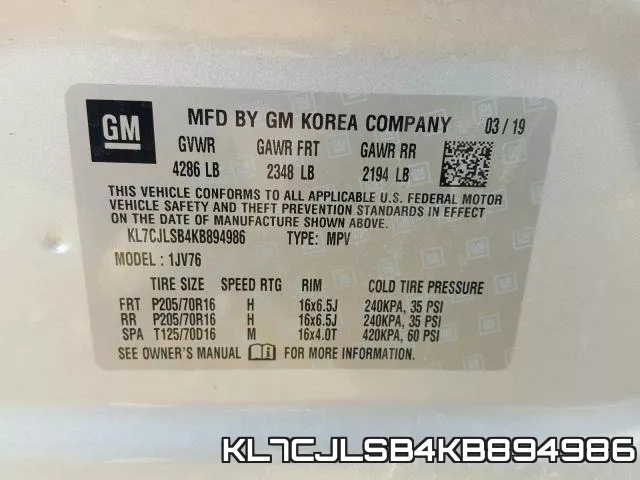 KL7CJLSB4KB894986 фото 2