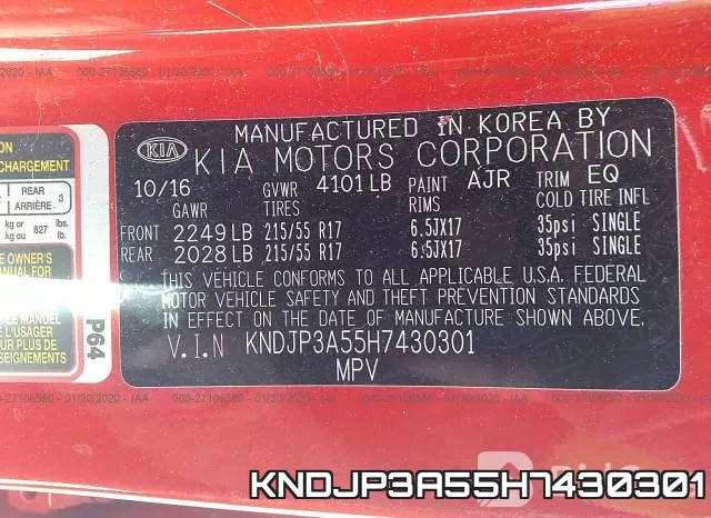 KNDJP3A55H7430301 фото 10