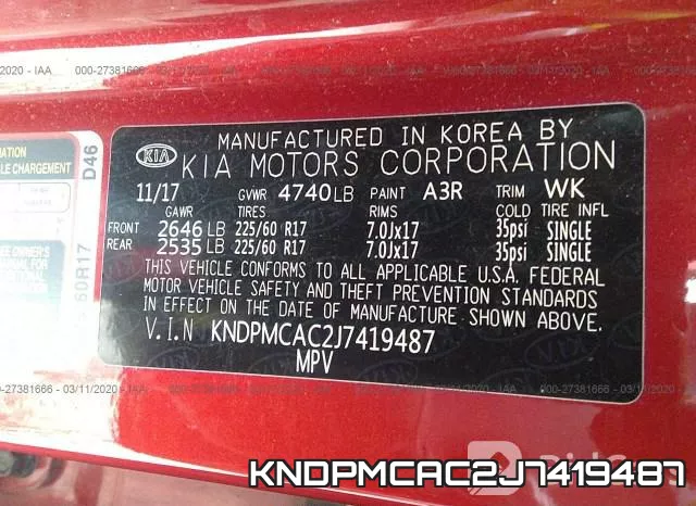 KNDPMCAC2J7419487 фото 10