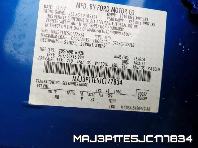 MAJ3P1TE5JC177834 фото 2