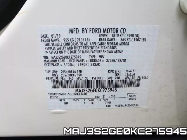 MAJ3S2GE0KC275945 фото 2