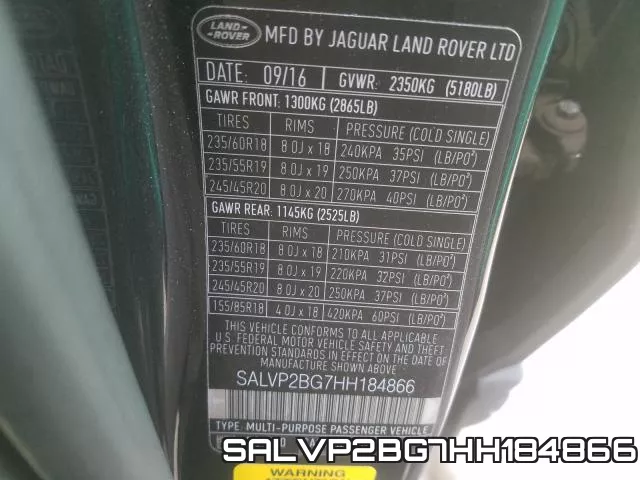SALVP2BG7HH184866 фото 2
