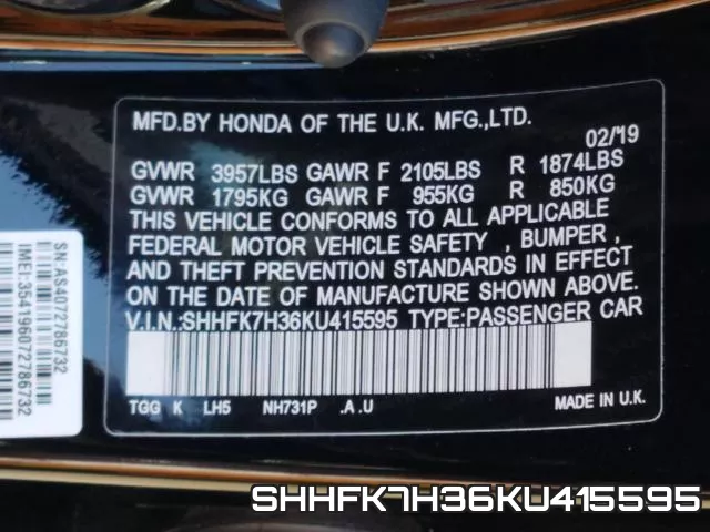 SHHFK7H36KU415595 фото 2