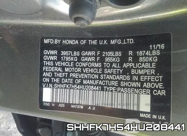 SHHFK7H54HU208441 фото 10