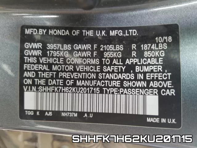 SHHFK7H62KU201715 фото 2