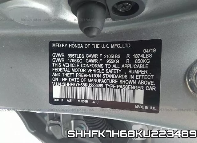 SHHFK7H68KU223489 фото 10