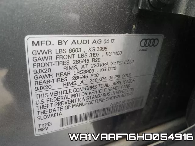WA1VAAF76HD054916 фото 2