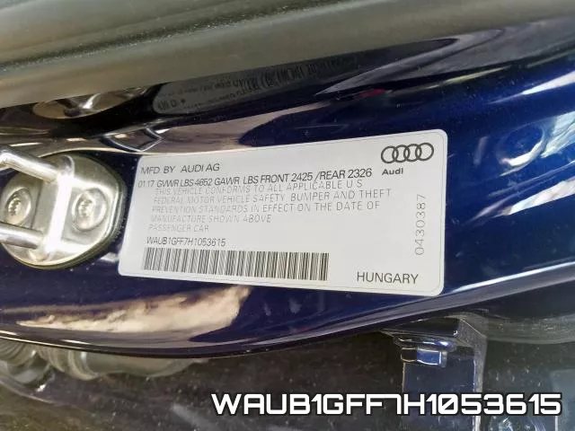 WAUB1GFF7H1053615 фото 2