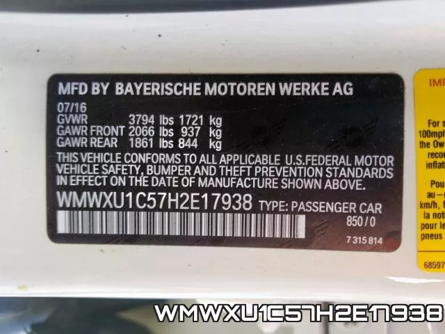 WMWXU1C57H2E17938 фото 2