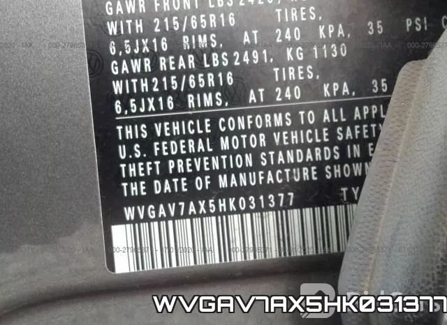 WVGAV7AX5HK031377 фото 9