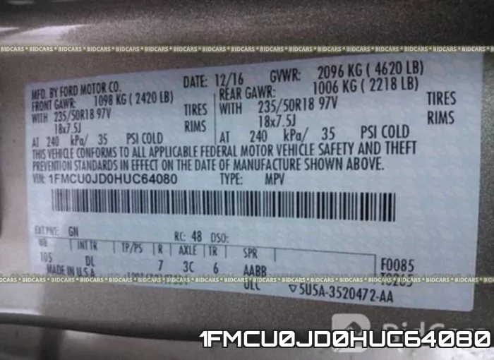 1FMCU0JD0HUC64080 фото 10