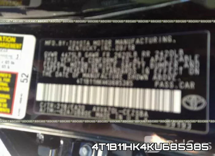 4T1B11HK4KU685385 фото 9