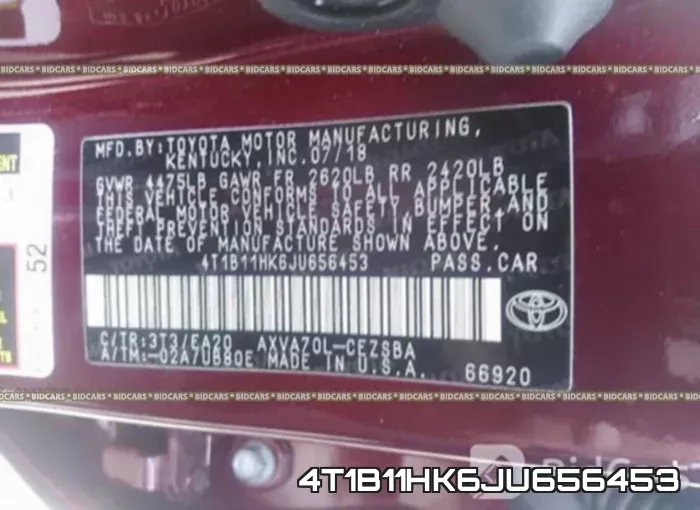 4T1B11HK6JU656453 фото 9