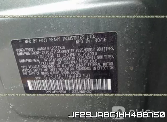 JF2SJABC1HH488750 фото 10