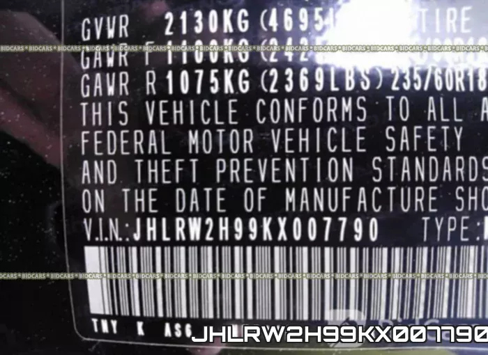 JHLRW2H99KX007790 фото 10