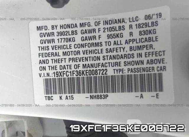 19XFC1F36KE008722 фото 10