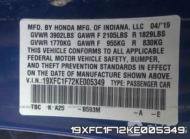 19XFC1F72KE005349 фото 10