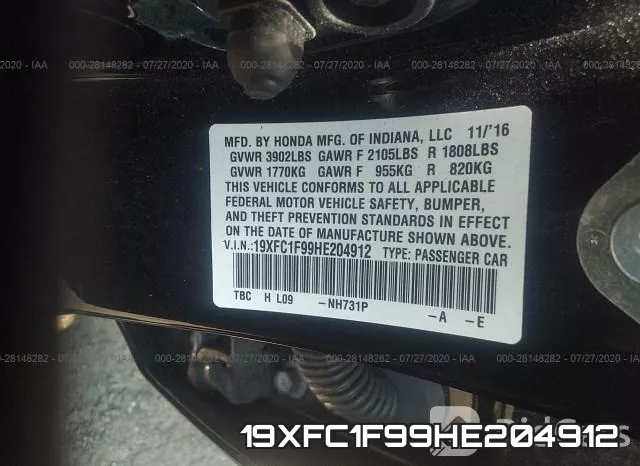 19XFC1F99HE204912 фото 10