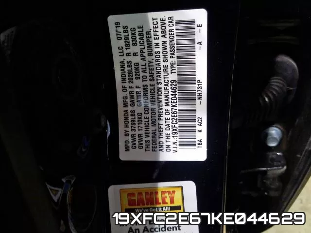 19XFC2E67KE044629 фото 2