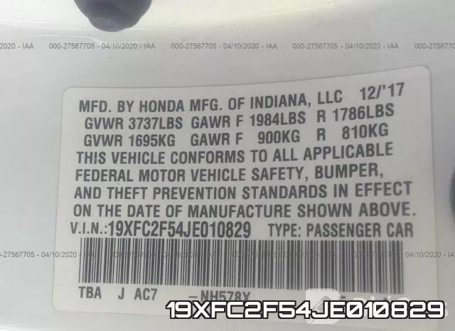 19XFC2F54JE010829 фото 10