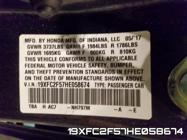 19XFC2F57HE058674 фото 2