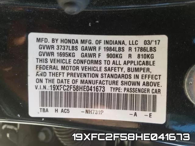 19XFC2F58HE041673 фото 2