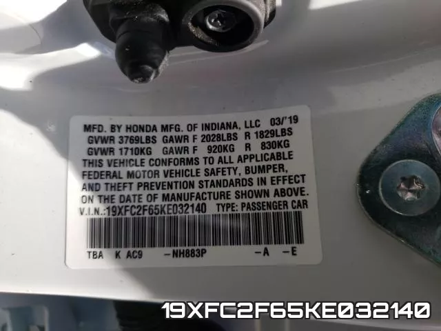 19XFC2F65KE032140 фото 2