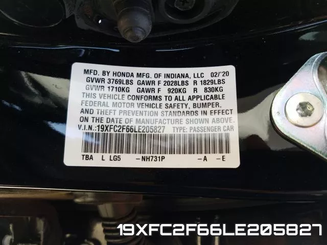 19XFC2F66LE205827 фото 2