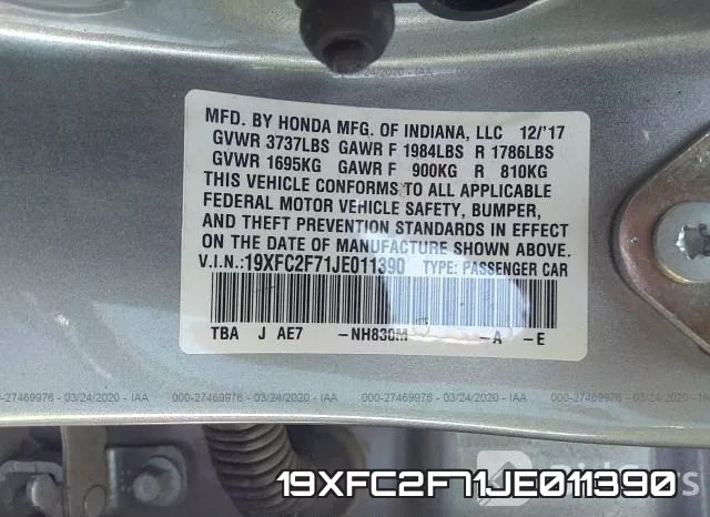 19XFC2F71JE011390 фото 10