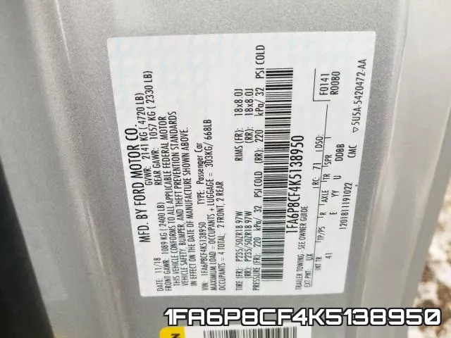1FA6P8CF4K5138950 фото 2