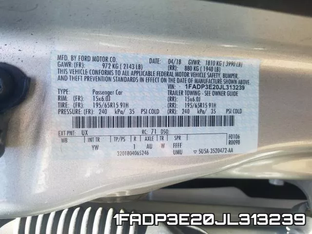 1FADP3E20JL313239 фото 2